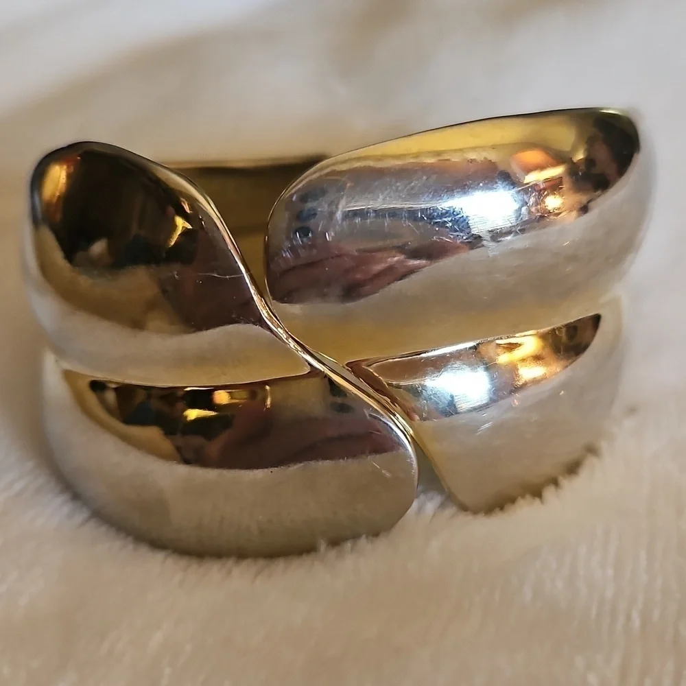 Vintage Silvertone Chunky Baddie Statement Clamper Bracelet